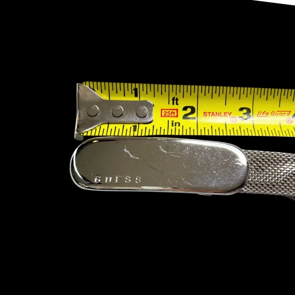 Guess Mesh Metal Belt M 30-34 Silver-Toned Polished Logo Buckle Y2K Retro Grunge